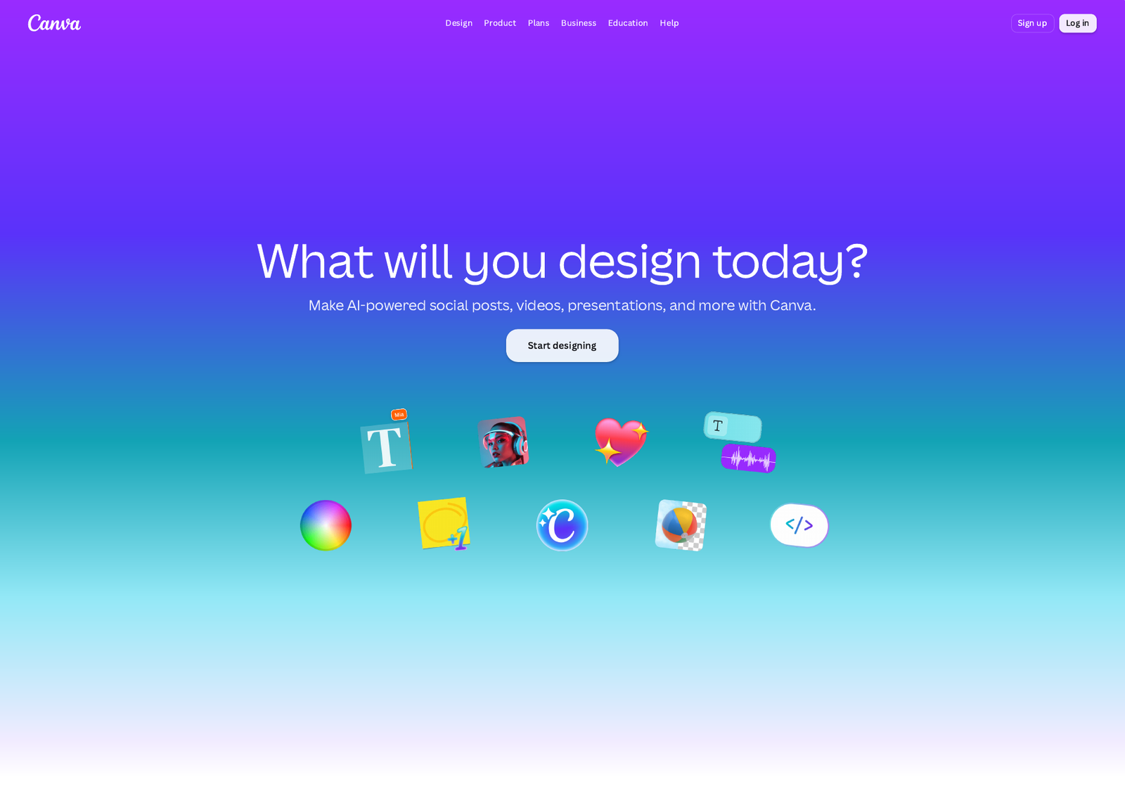 Canva homepage — What will you design today