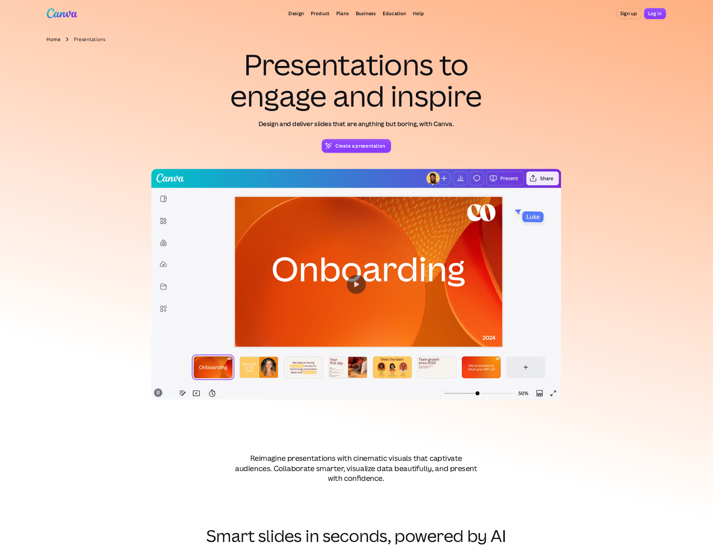 Canva presentations product page