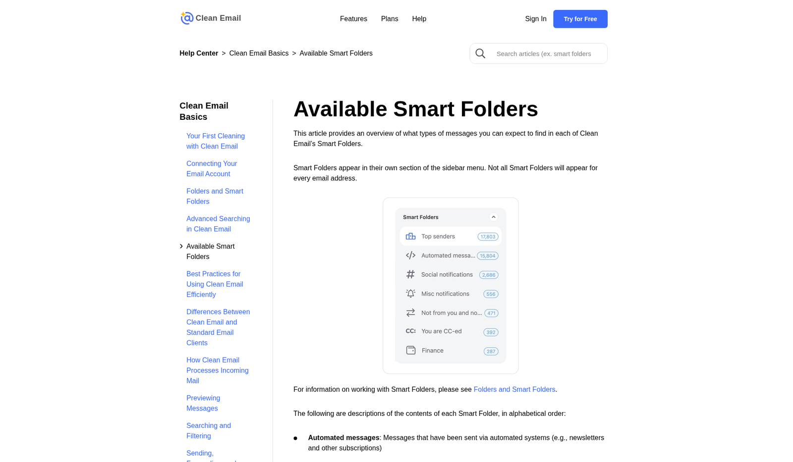 Clean Email Smart Folders