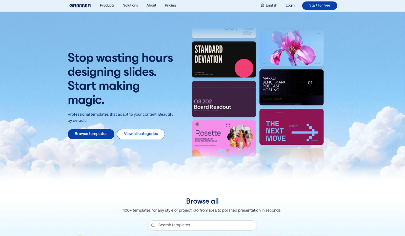 Gamma templates page hero