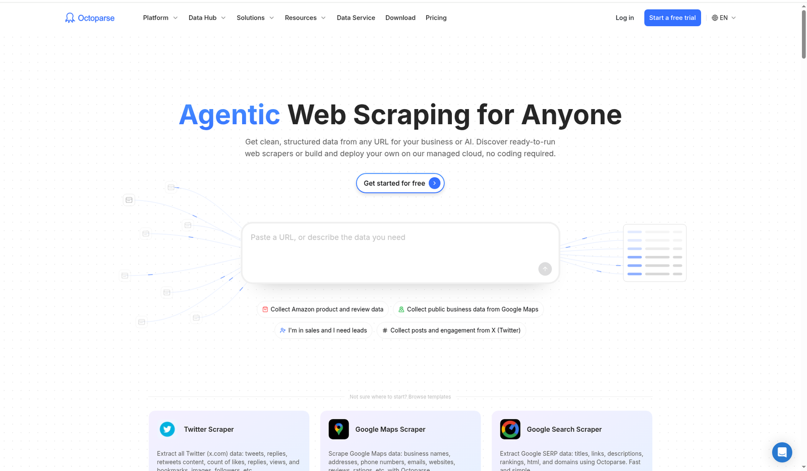 Octoparse homepage — Agentic Web Scraping for Anyone